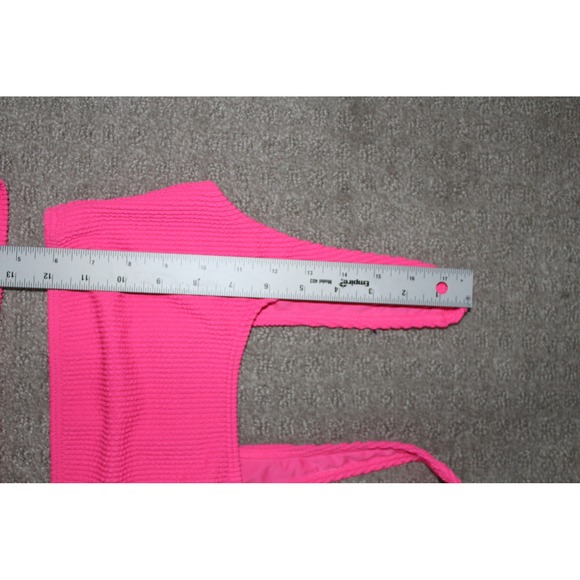 Billabong Neon Pink Smocked Bikini Set Scoop Neck High Cut Two Piece Small - Picture 8 of 9